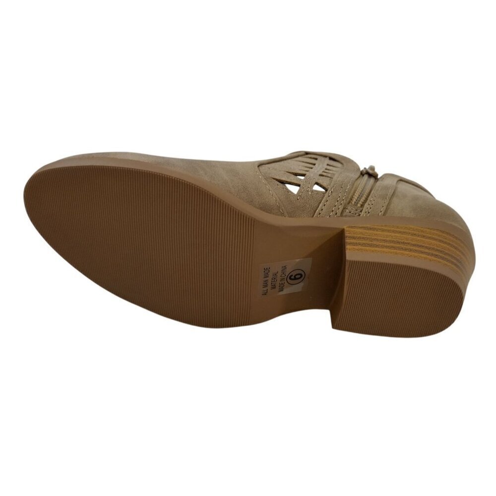 Taupe Faux Suede Ankle Booties With Side Cutout Design & Low Block Heel, NWB - Picture 7 of 8
